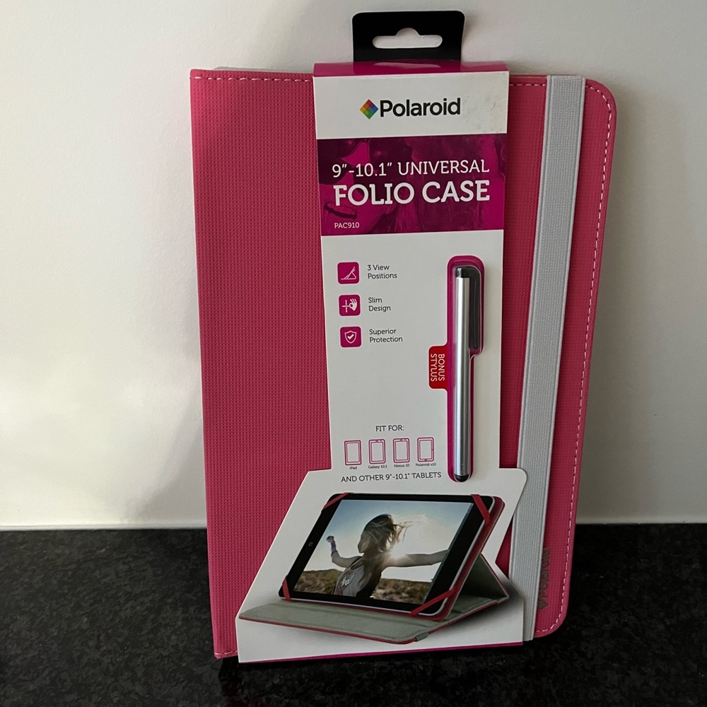 Polaroid pink folio case (9-10.1”) universal new in pkg